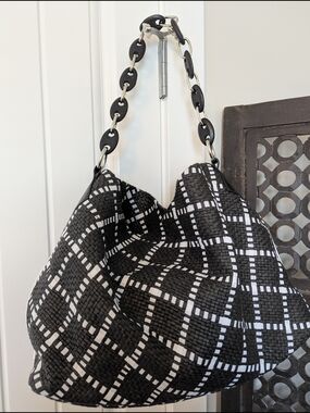 Black & White Woven Hobo Bag